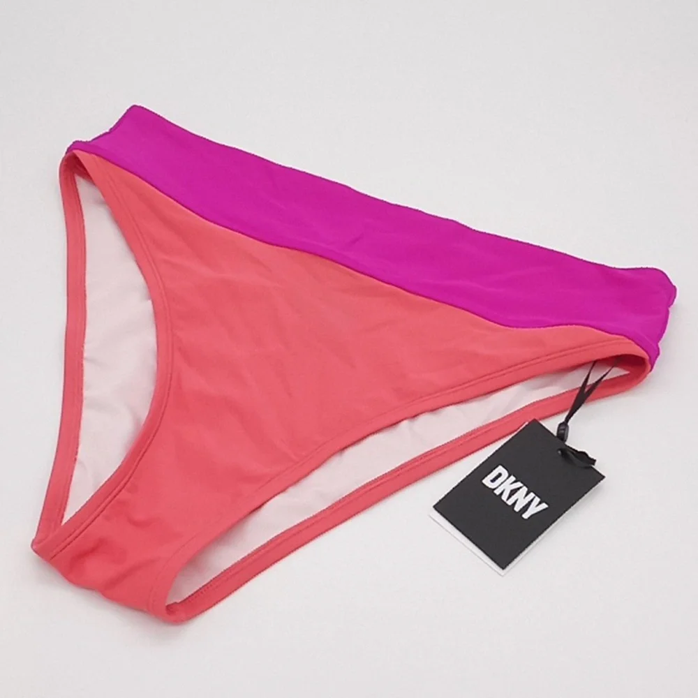 DKNY Colorblocked High-Waisted Bikini Bottoms Punch Pink XL